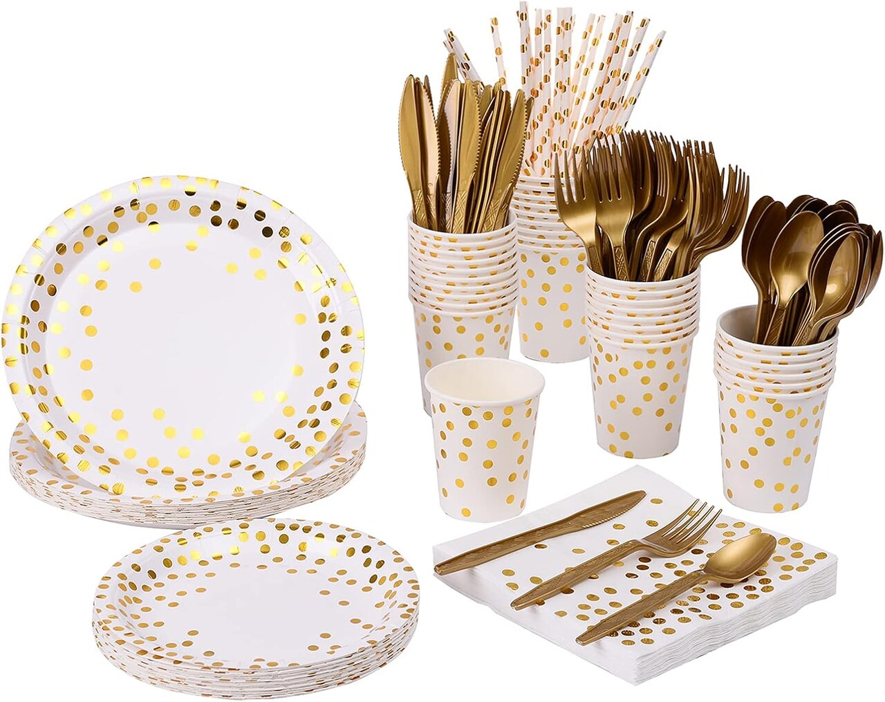 201 Party Supplies Set - Disposable Paper Tableware Sets Serves 25 (Gold Dot)